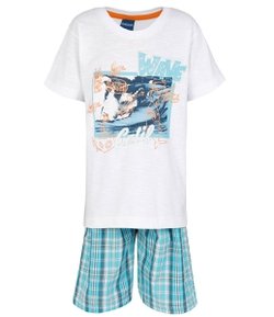 Pijama Infantil Camiseta Estampada e Bermuda Xadrez
