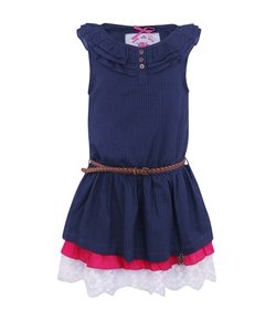 Vestido Infantil em Tricoline com Cinto Tressê - Tam 1 a 4 Anos