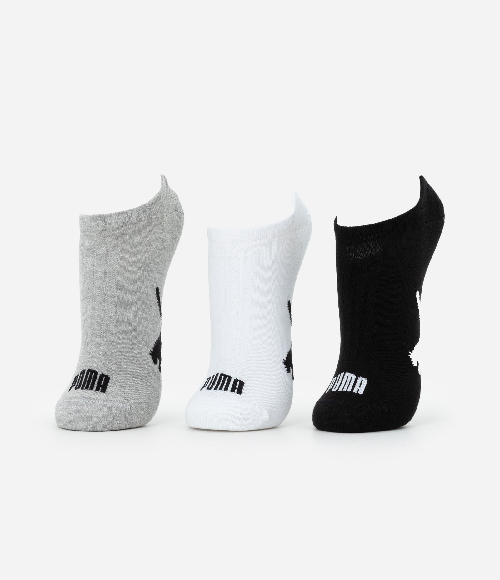 Kit 03 Pares de Meias Esportivas com Cano Invisível Puma Cinza/Branco/Preto 1