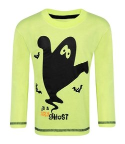 Camiseta Infantil com Estampa Fantasma e Morcegos - Tam 1 a 4 