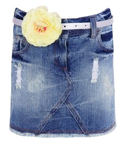 Minissaia Jeans Infantil com Cinto Flor Neon - Tam 4 a 12 