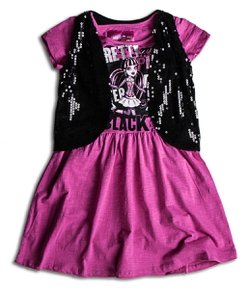 Vestido Infantil Monster High com Colete Paetê - Tam 6 a 14 Anos 