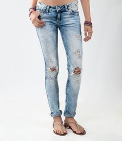 Calça Superskinny Feminina Marmorizada em Jeans