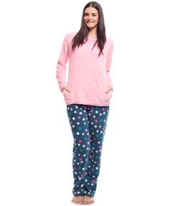 Pijama Longo Feminino em Fleece Poá