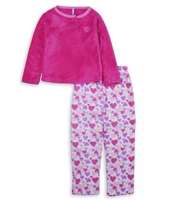 Pijama Infantil com Blusa Lisa e Calça com Estampa de Corações