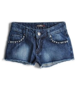 Short Jeans com Strass e Spikes - Tam 10 a 16 Anos