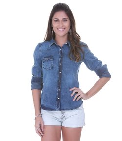 Camisa Feminina em Jeans Marmorizada