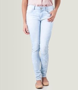 Calça Skinny Feminina com Estampa Floral em Jeans