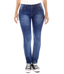 Calça Skinny Feminina em Jeans com Puídos nos Bolsos 