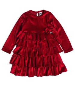 Vestido Infantil em Veludo com Laço Aplicado - Tam 1 a 4 anos
