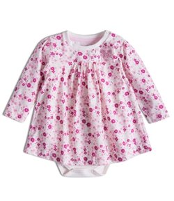 Vestido Body Infantil com Estampa Floral e Body Branco em Ribana - Tam 0 a 18 meses