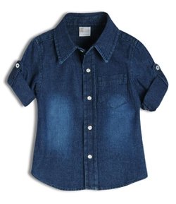 Camisa Jeans Infantil com Botões em Madrepérola - Tam 0 a 18 meses