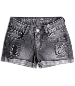 Short Jeans Infantil com Detalhe em Paetê - Tam 4 a 14 anos