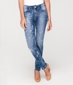Calça Skinny Feminina em Jeans com Estampa de Flores