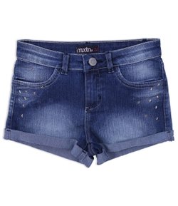Short Jeans com Tachas e Estrelas Aplicadas - Tam 10 a 16 anos