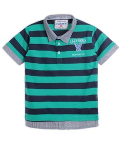 Camiseta Polo Infantil Listrada com Aplicação - Tam 4 a 12 