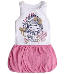 Vestido Infantil com Estampa de Boneca com Saia Balonê - Tam 1 a 4 anos