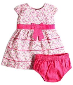 Vestido Infantil Floral com Calcinha Poá - Tam 0 a 18 meses