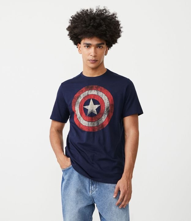 Camiseta em Meia Malha com Estampa do Capitão América Azul 1
