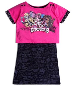 Vestido Infantil Acompanha Blusa Cropped Monster High - Tam 4 a 14 anos