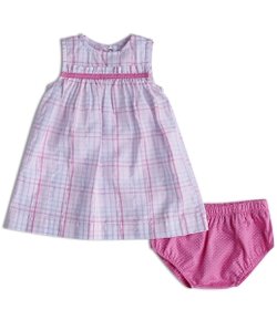 Vestido Infantil Xadrez em Tricoline Acompanha Calcinha Poá - Tam 0 a 18 meses
