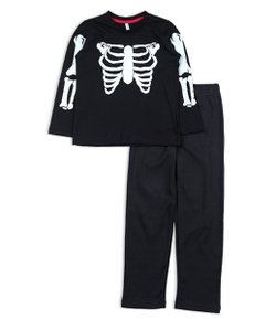 Pijama Infantil com Estampa de Esqueleto - Tam 4 a 12 