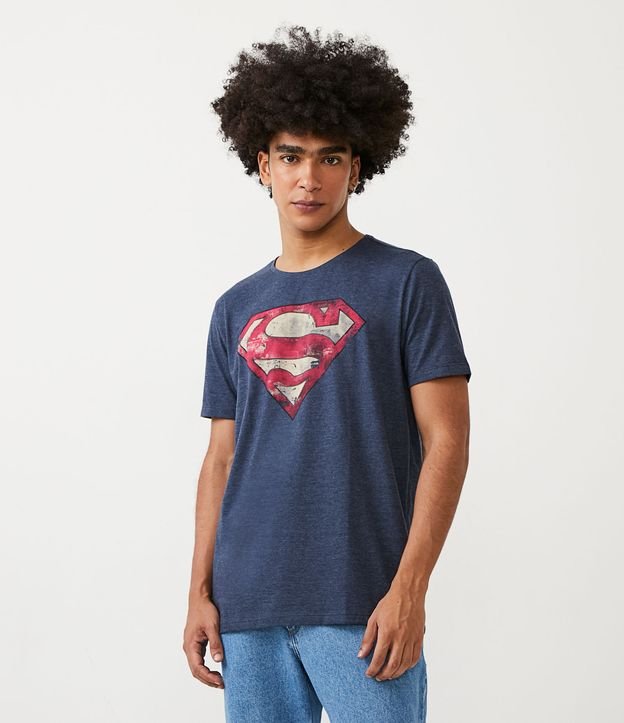 Camiseta em Meia Malha com Estampa do Super Homem Azul 1