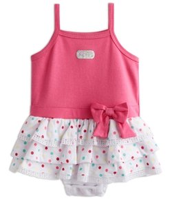 Vestido Body Infantil com Saia Poá e Laço Aplicado - Tam 0 a 18 meses