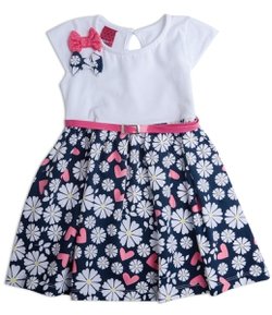 Vestido Infantil com Saia Floral com Laços Aplicados - Tam 1 a 4 anos
