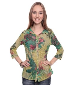 Camisa Feminina em Malha com Estampa Floral