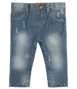 Calça Infantil em Jeans com Bordado - Tam 0 a 18 meses