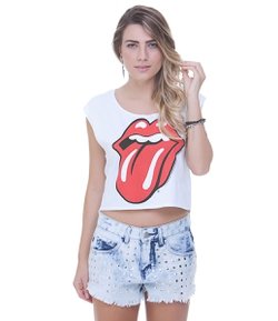 Regata Cropped Feminina com Estampa Rolling Stones