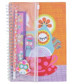 Caderno com Estampa de Coruja + Estojo