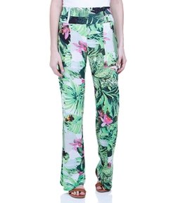 Calça Pantalona Feminina com Estampa Tropical