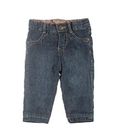 Calça Infantil em Jeans com Detalhe Xadrez - Tam 0 a 18 meses