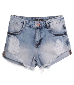 Short em Jeans de Cintura Alta com Puídos - Tam 10 a 16 anos