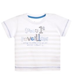 Camiseta Infantil Listrada com Estampa de Ano Novo - Tam 0 a 18 meses