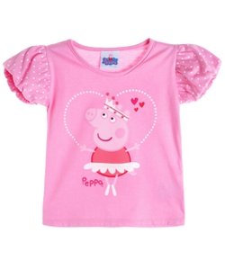 Blusa Infantil com Estampa Peppa Pig Bailarina e Mangas Poá - Tam 1 a 6 