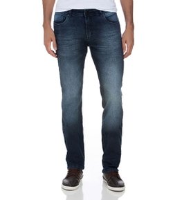 Calça Reta Masculina em Jeans com Efeito Manchado
