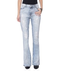 Calça Flare Feminina em Jeans Marmorizada com Puídos