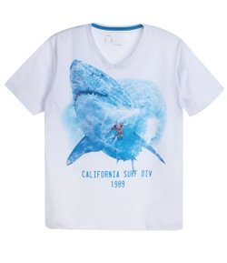 Camiseta com Estampa de Tubarão - Tam 10 a 16 