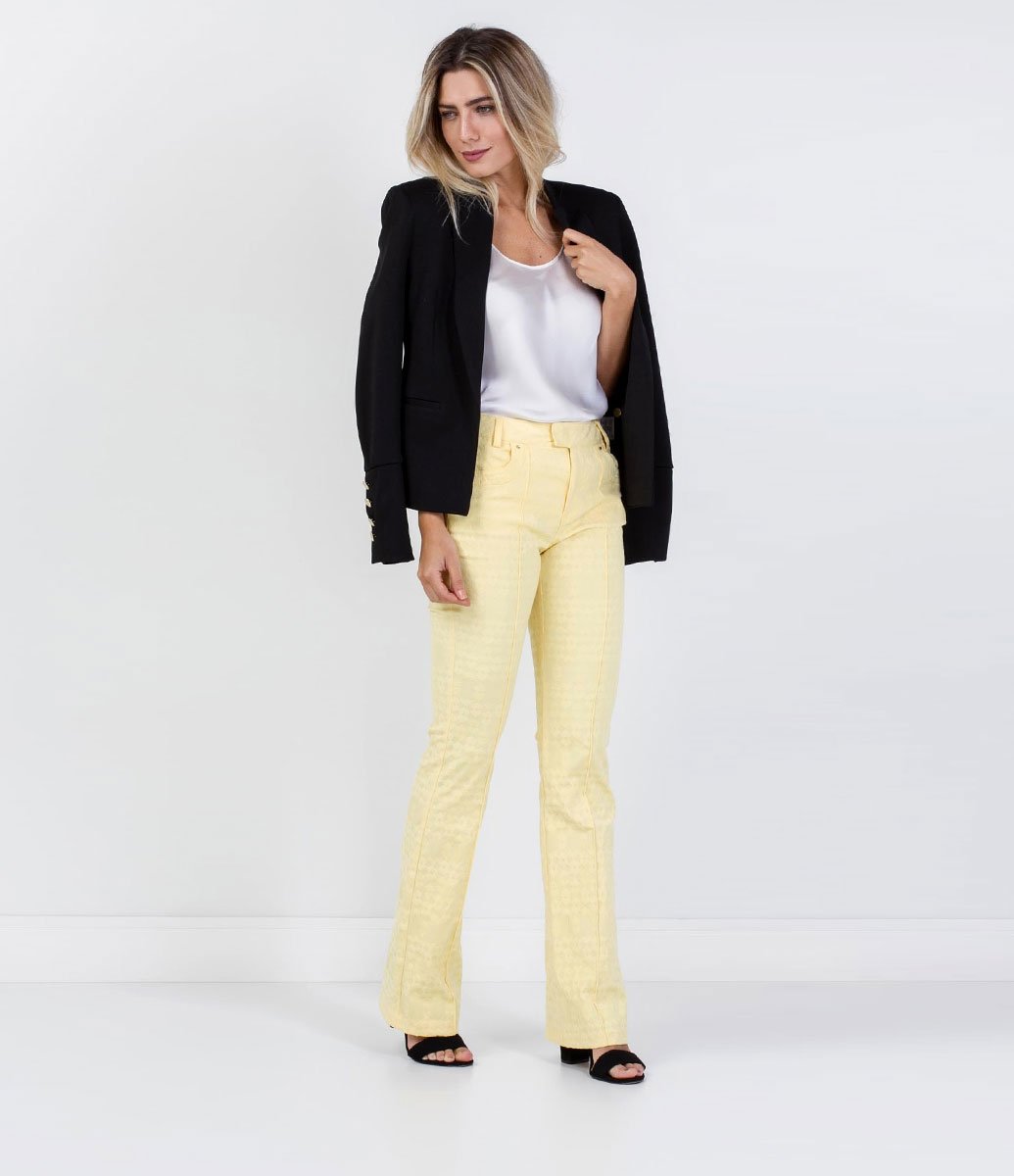 Calça Flare em Jacquard Amarelo 2