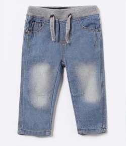 Calça Infantil em Jeans com Amarração - Tam 0 a 18 meses 