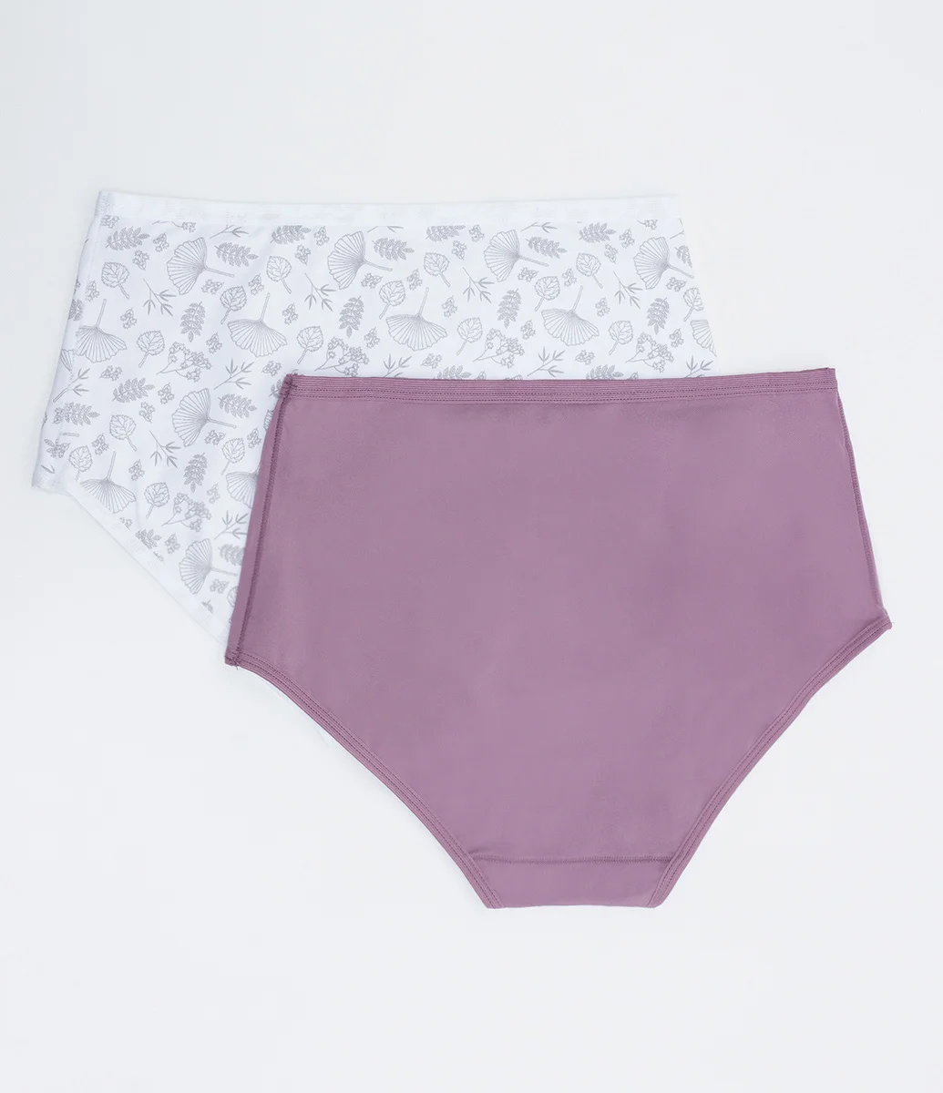 Kit 02 Calcinhas Altas em Microfibra Lisa e Estampada Folhagem DelRio Cinza/ Roxo 2