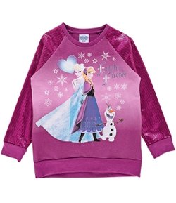 Blusão Infantil Frozen com Mangas de Paetês - Tam 2 a 10  