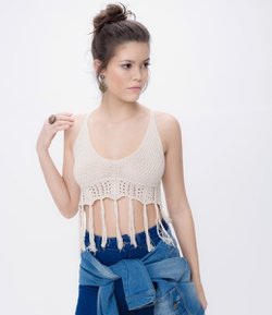 Blusa Top Cropped em Crochê com Franjas