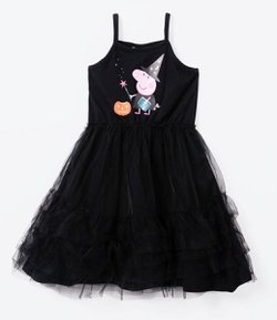 Vestido Infantil Fantasia Peppa Pig Bruxinha com Chapéu - Tam 1 a 6 anos 