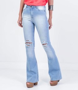 Calça Flare Cintura Alta Feminina em Jeans