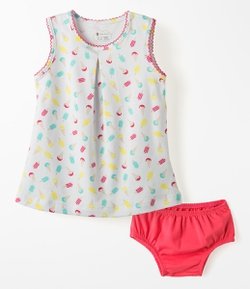 Vestido Infantil Estampa de Sorvetinhos - Tam 0 a 18 meses 