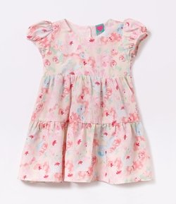 Vestido Infantil Floral com Laço Aplicado - Tam 1 a 4 anos